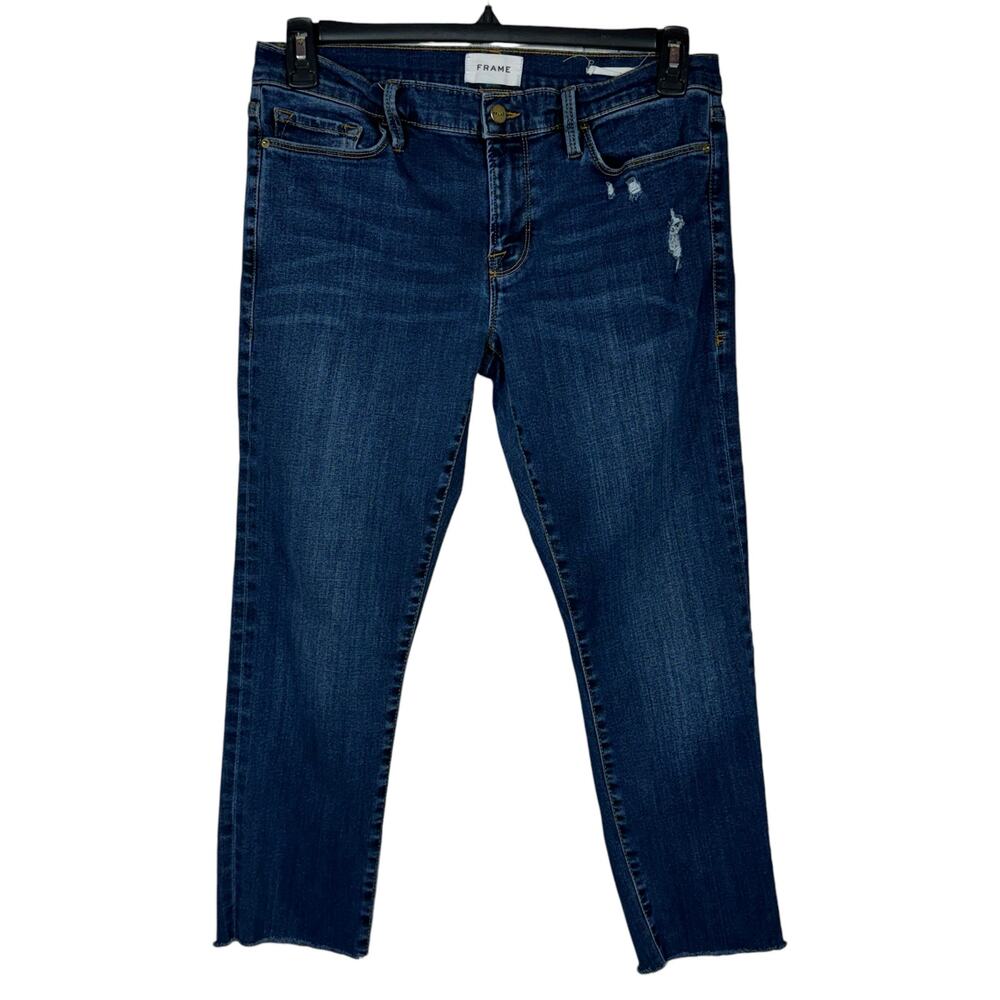 Frame SZ 28 Le Garcon Boyfriend Jeans Mid-Rise Distressed Frayed Dublin Grind